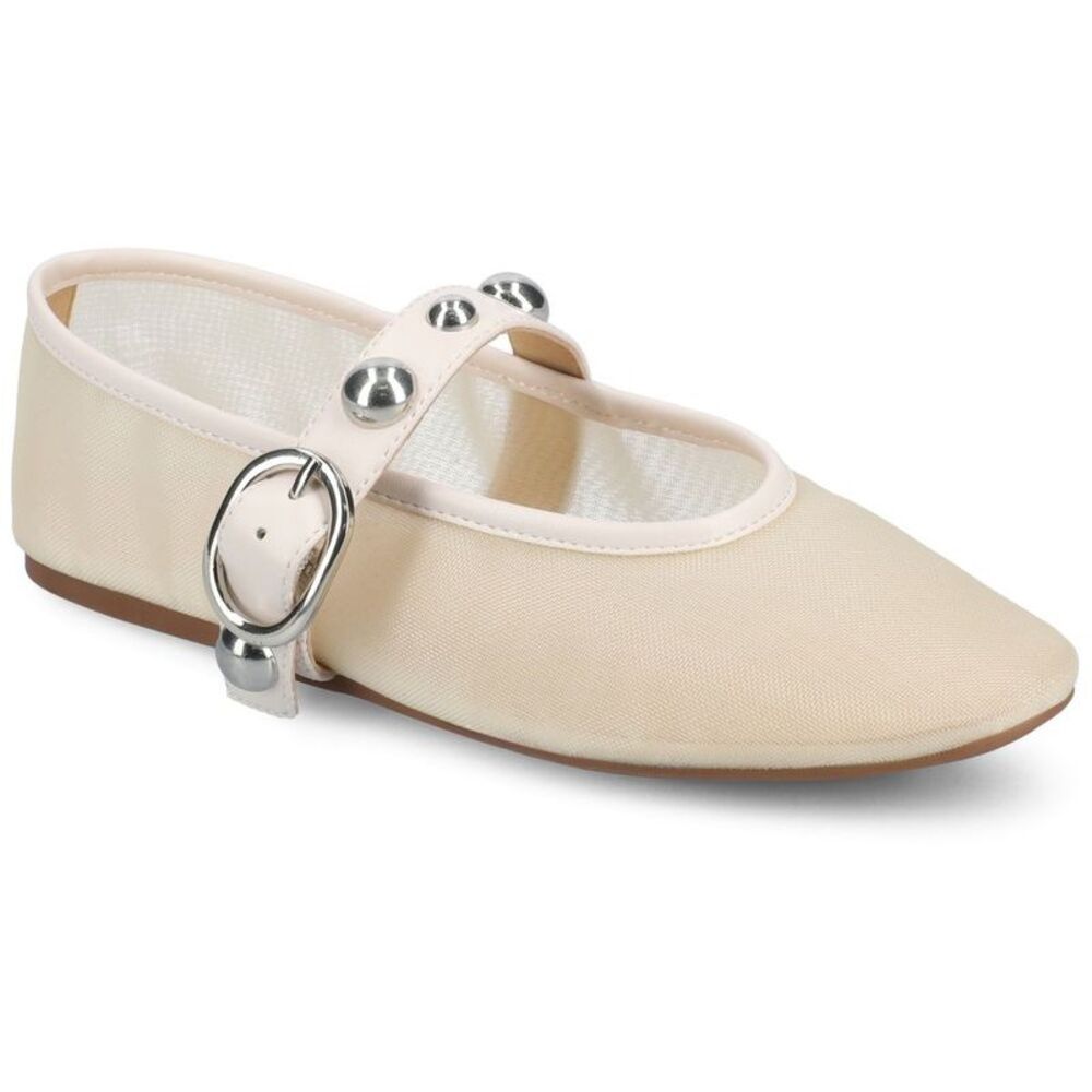 Journee Womens Naveah Studded Ballet Flats Bone Mesh 8.5